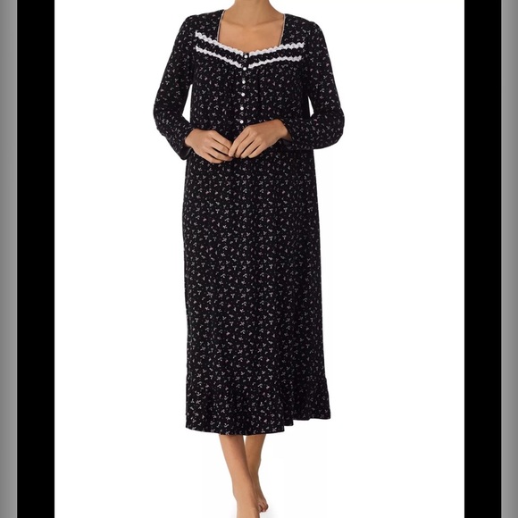 Eileen West Other - Eileen West Cotton Long Sleeve Nightgown Floral Black Pink Cottagecore Small
